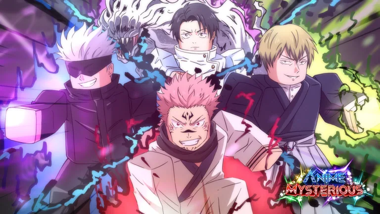 Four Anime Mysterious fighters with spirit summons and the game logo