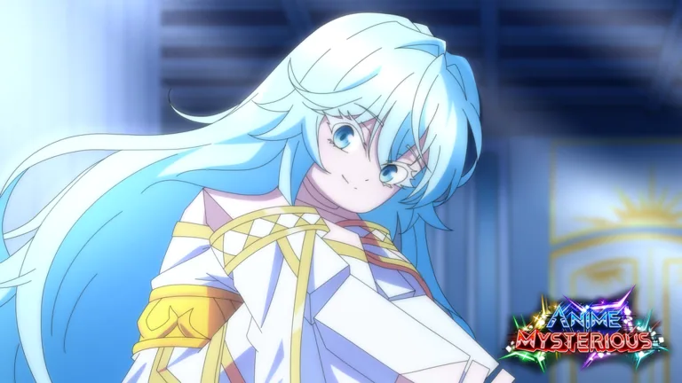 Ice-blue-haired girl in gold-and-white armor from the experience icon