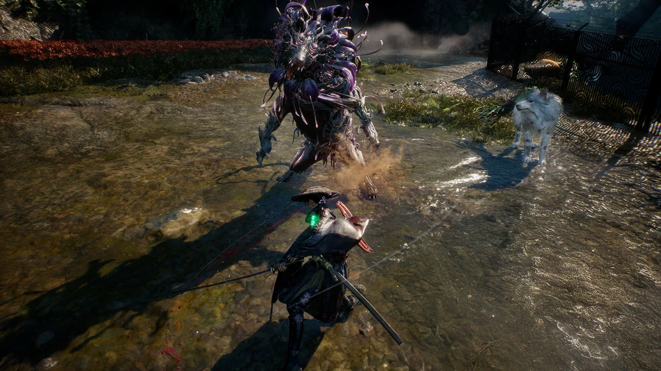 Official Xbox gallery image of Emma and Koo facing a purple-flowered beast.