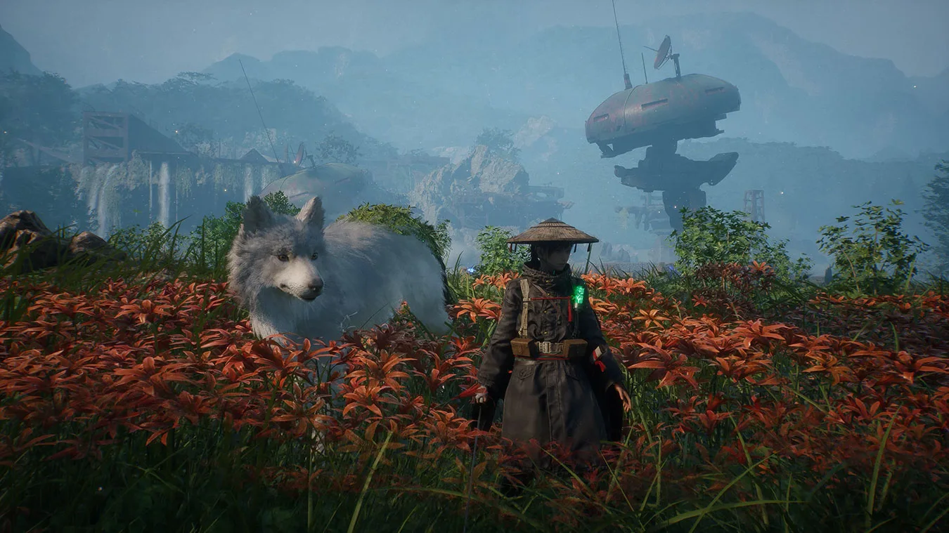 Official Xbox gallery image of Emma and Koo in a field of red flowers.