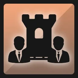 Official Steam achievement icon for Suit Castles - Bronze: two suited silhouettes beside a castle keep on a bronze badge.