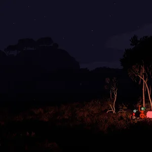 Characters gathered in the bush