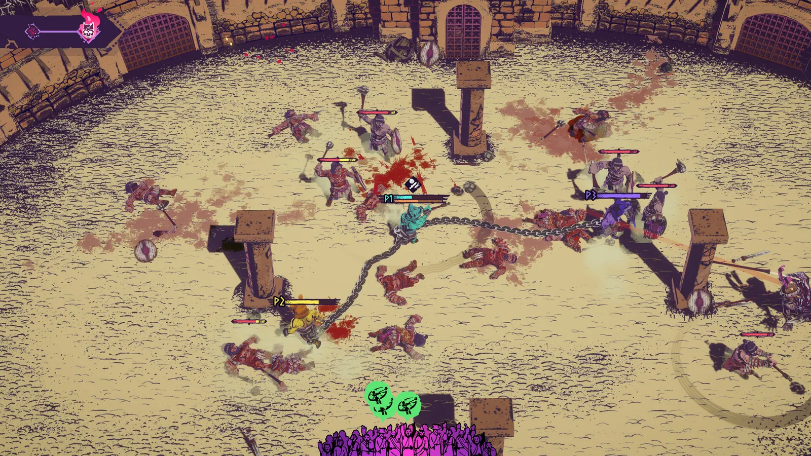 Gladiators fighting under daylight in an arena