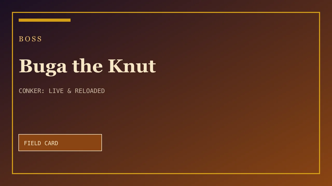 Buga the Knut field card — Boss in Conker: Live and Reloaded