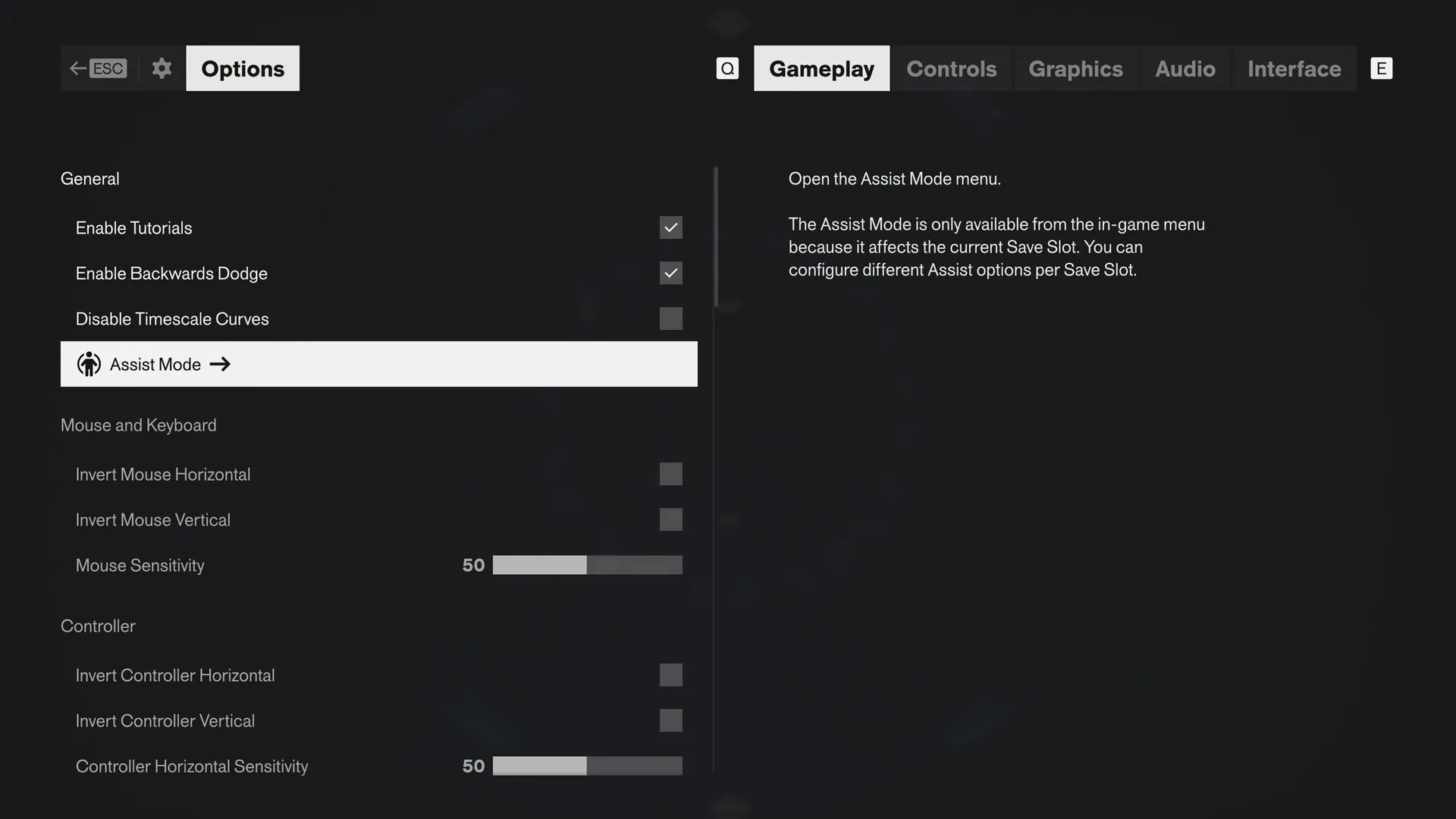 CONTROL Resonant Assist Mode options menu