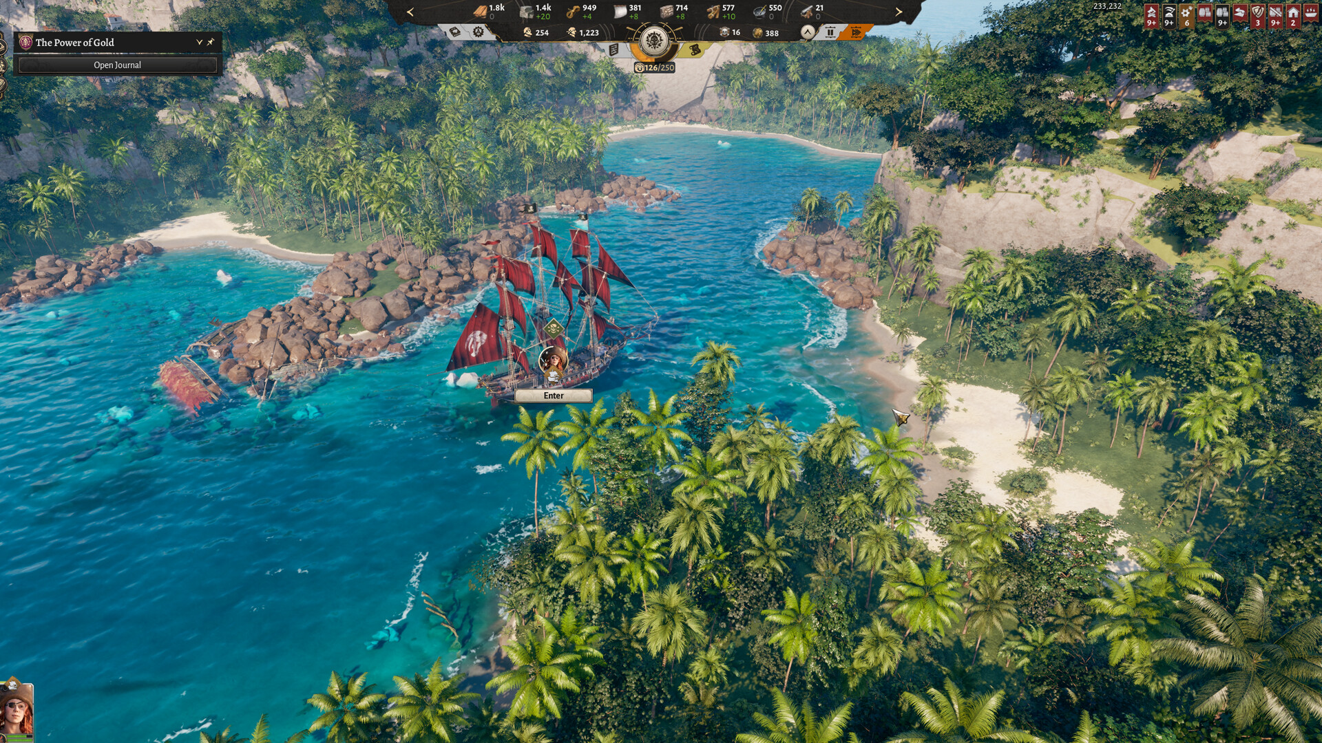 Corsair Cove settlement buildings expanding across steep terrain