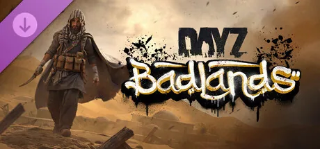 Curved blade in front of the DayZ Badlands wordmark