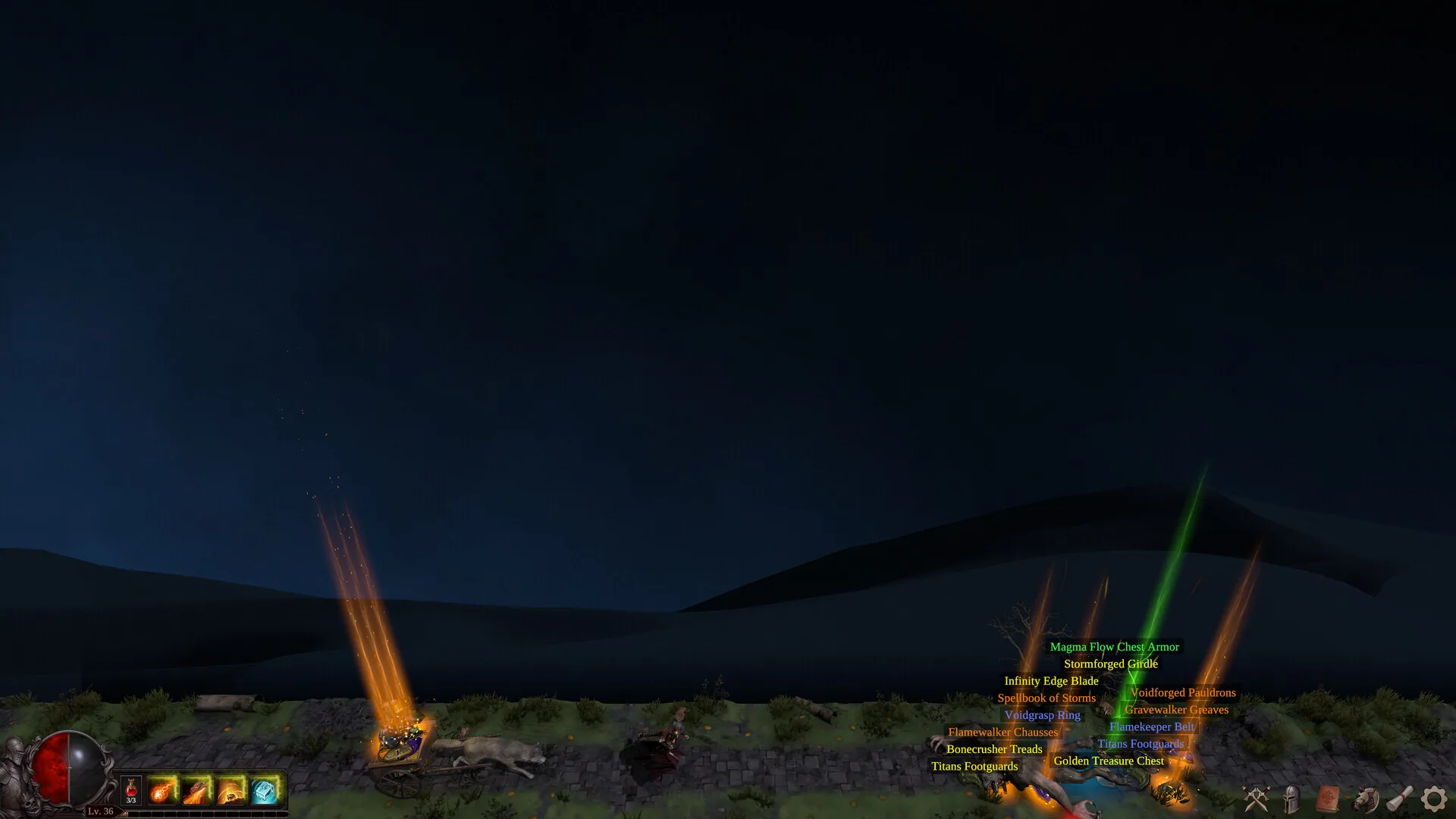 Deskrawl hero fighting in a woodland map node with loot on the ground