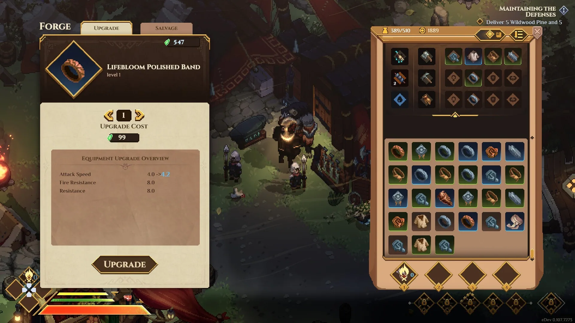 Forge upgrade UI for a Lifebloom Polished Band.