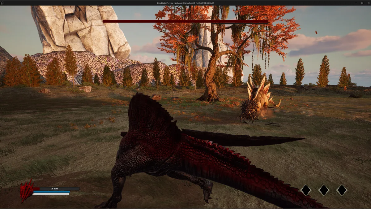 Two armed dinosaurs in close combat
