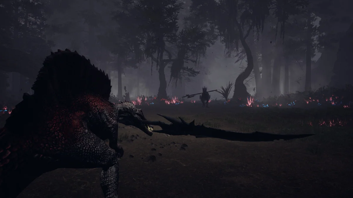 The Spinosaurus enters a mist-shrouded jungle