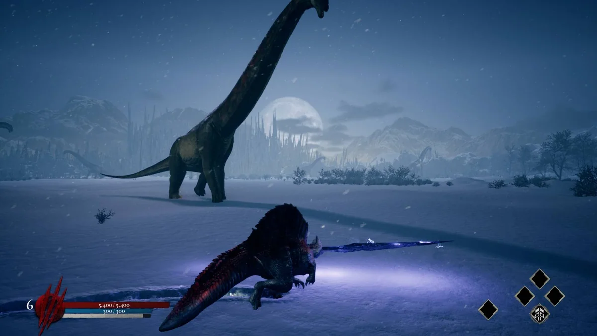 Combat in a frozen Dinoblade biome