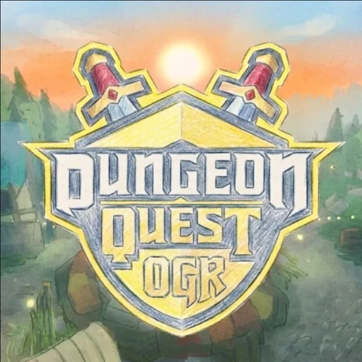 Square crop of the DUNGEON QUEST OGR shield logo used as the Roblox experience icon.