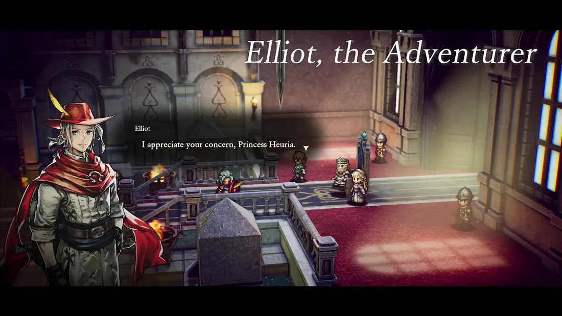 Elliot battling beast-tribe enemies in HD-2D ruins