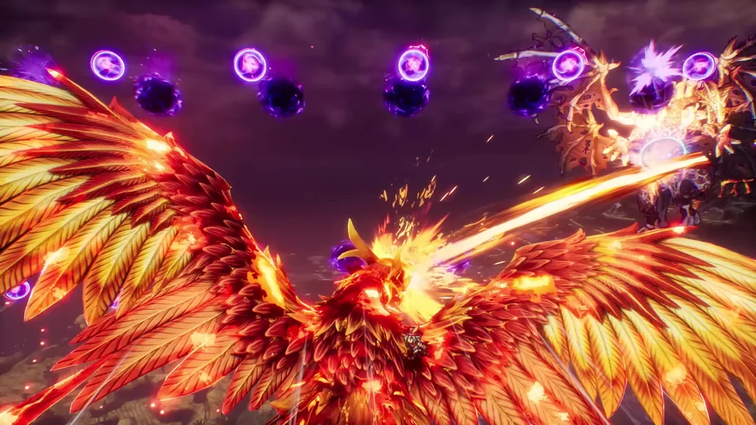 A fiery phoenix-like boss in The Adventures of Elliot