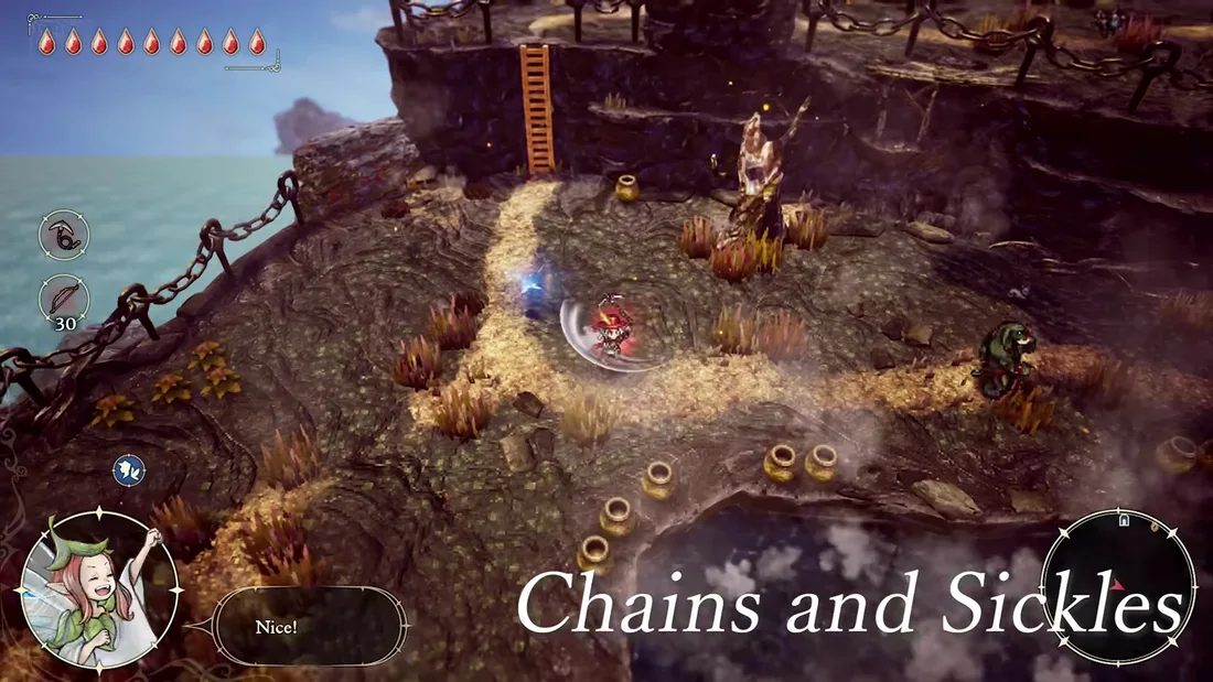 Elliot fighting with the chain-and-sickle weapon