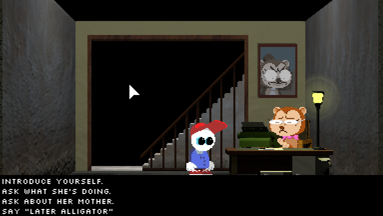 Pixel-style close-up of Endacopia's red-capped, wide-eyed child protagonist.