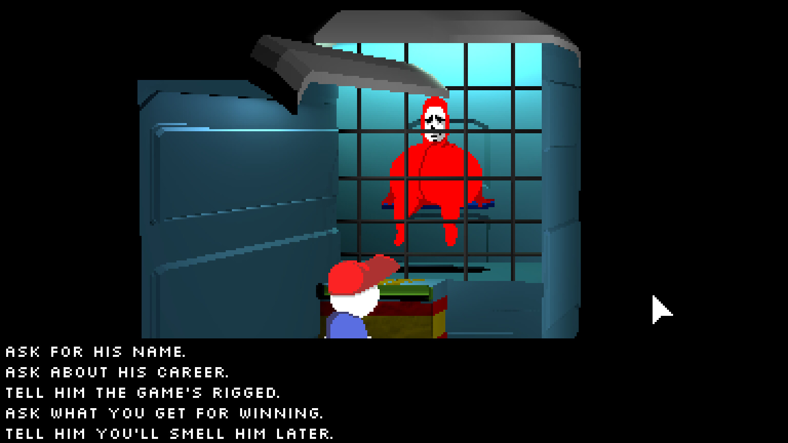 Endacopia room scene with small inventory icons visible near the bottom edge of the red carpet.
