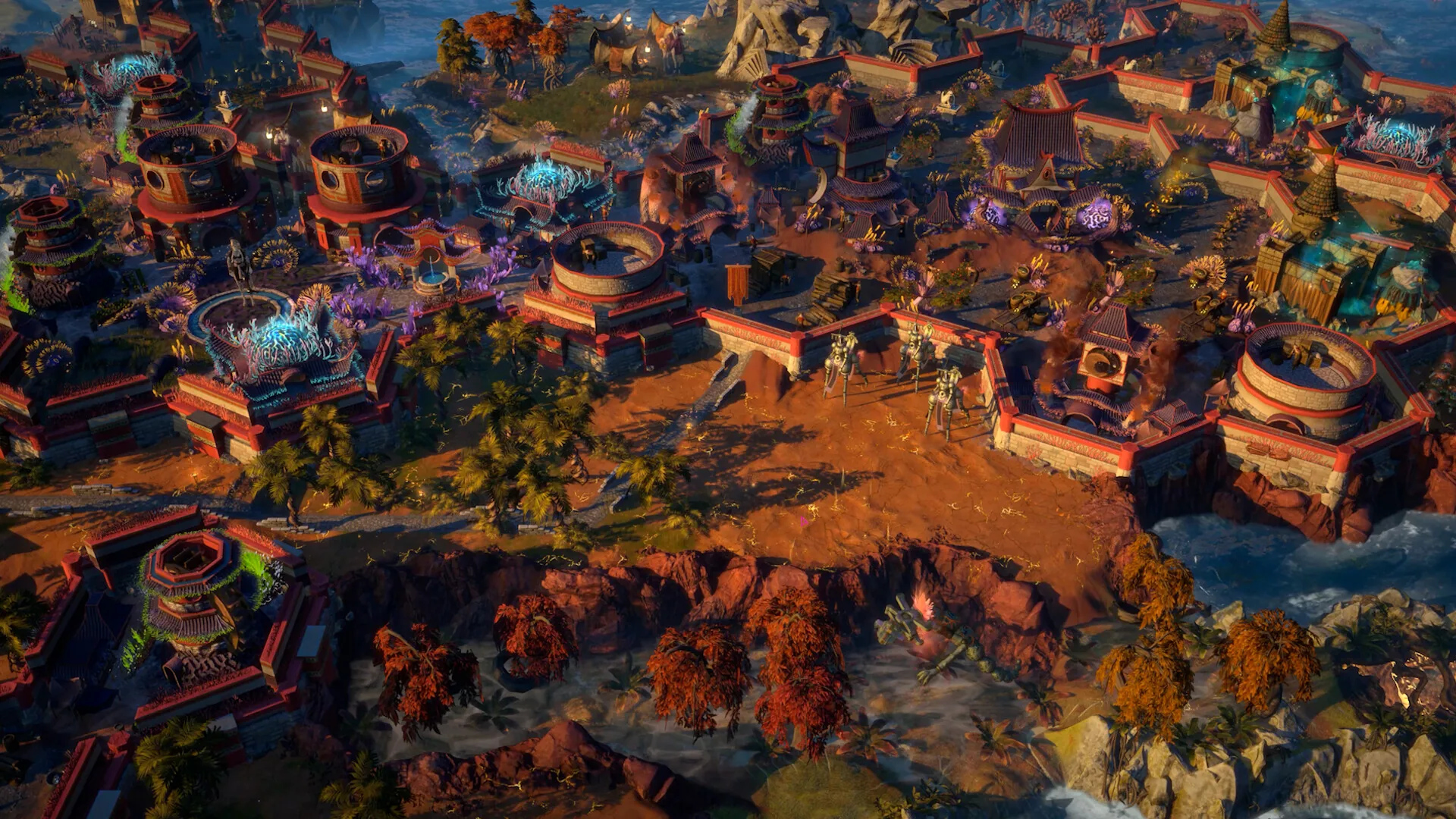 A dense district web around a coastal capital.