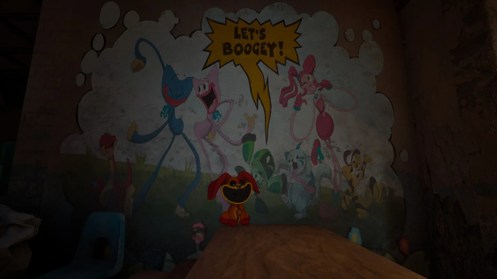 A wall mural that reads LET'S BOOGEY