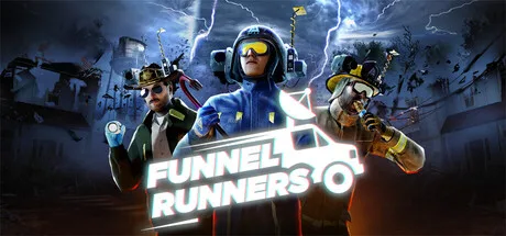 Arte principal de Funnel Runners con vehículo de caza de tormentas y nube embudo