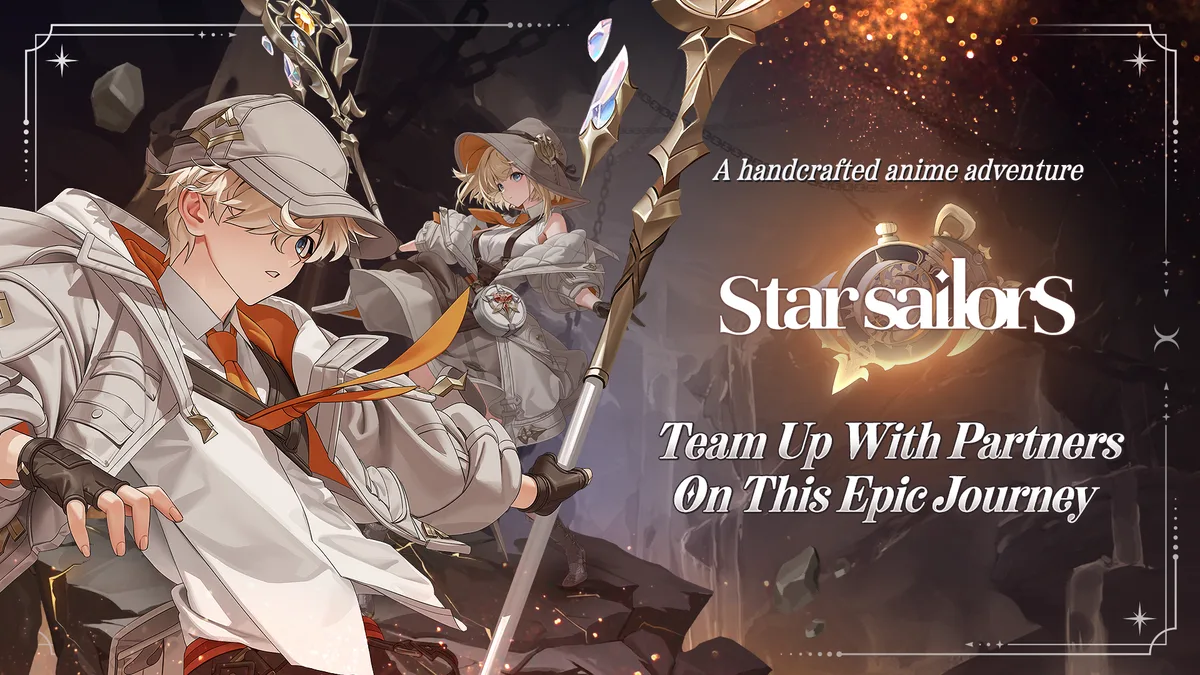 Official marketing banner: "A handcrafted anime adventure — Team Up With Partners On This Epic Journey," the same framing used in the trailer's own YouTube description.
