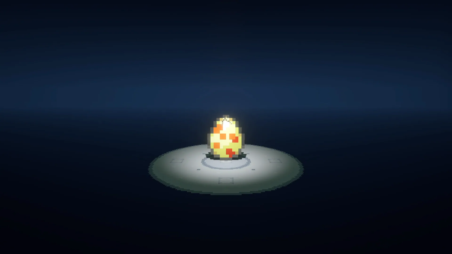 A spotted Pokémon egg sits in a circular spotlight on a dark stage, matching the official egg-breeding feature.