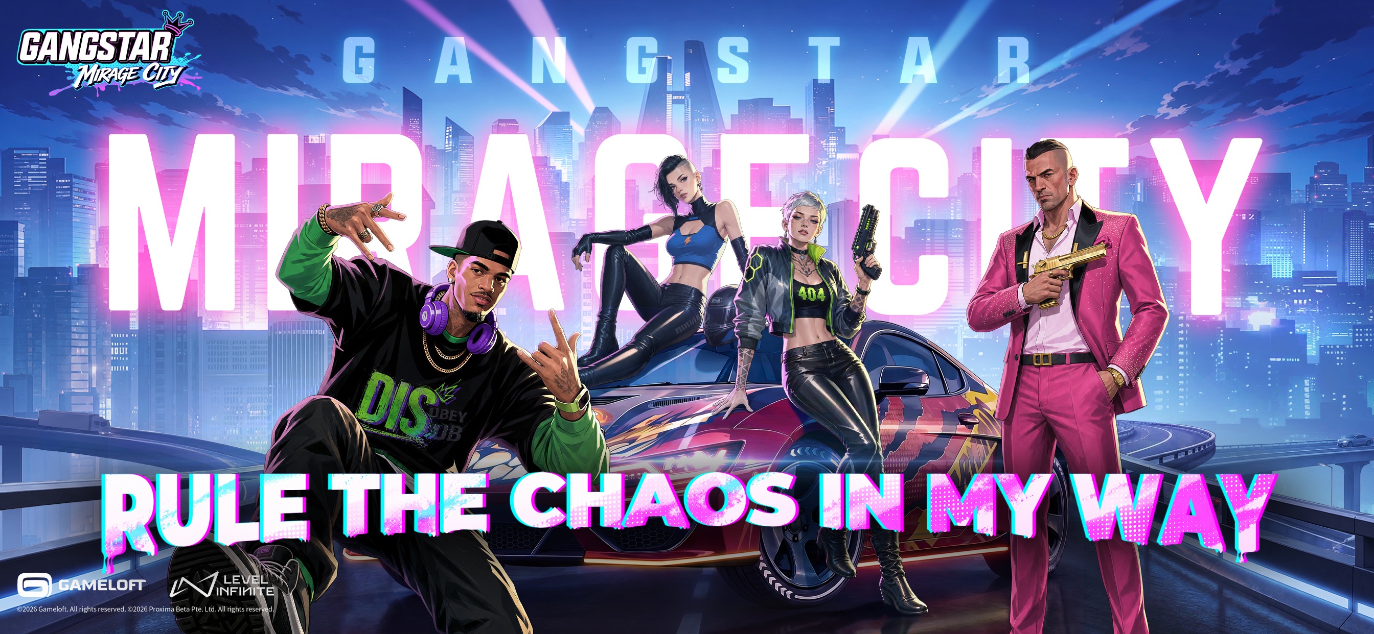 Gangstar Mirage City key art over Rooklyn skyline