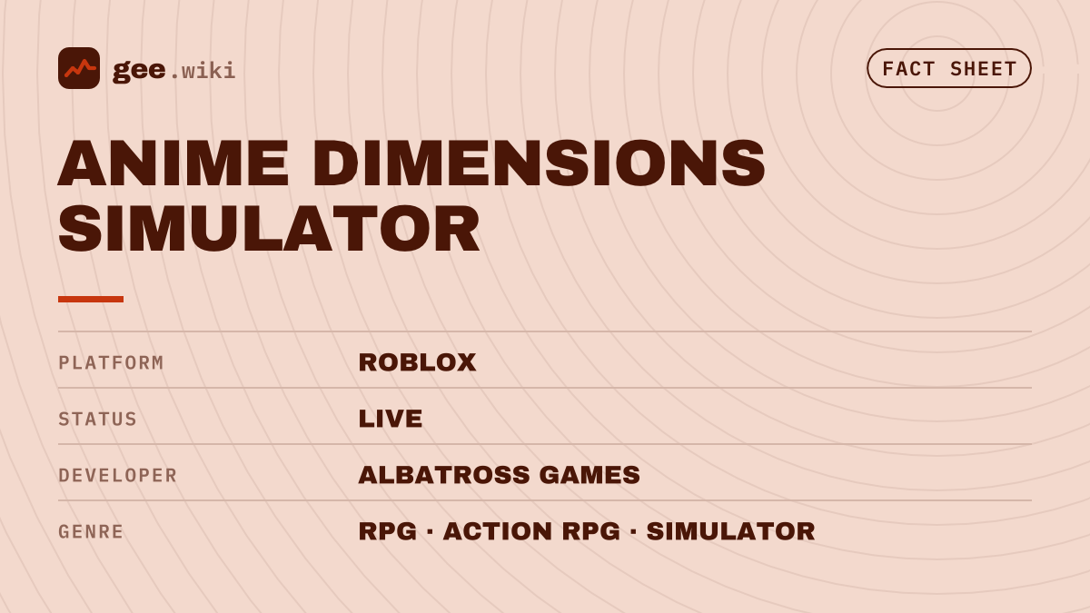 Anime Dimensions Simulator: Fact sheet card