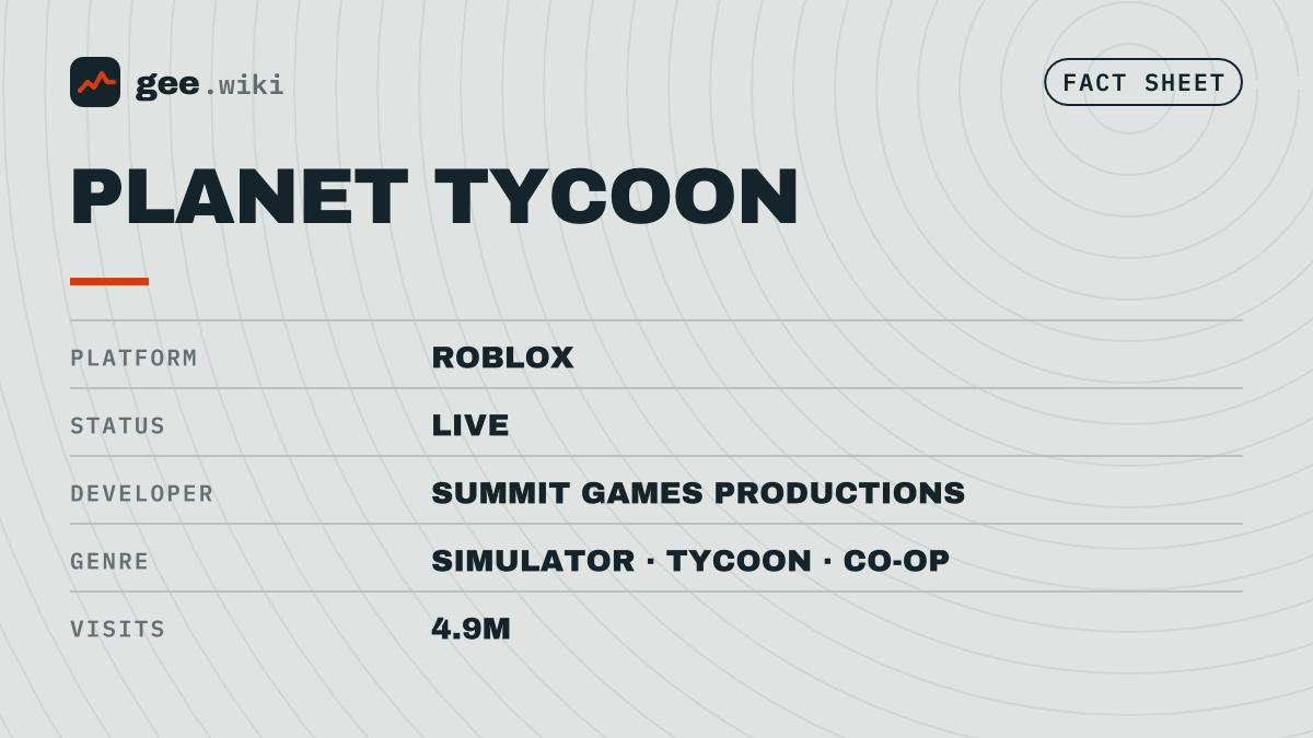 Planet Tycoon: Fact sheet card
