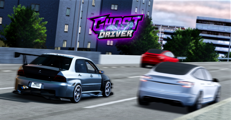 Ghost Driver thumbnail showing a white sedan and traffic on a city highway with the game logo.