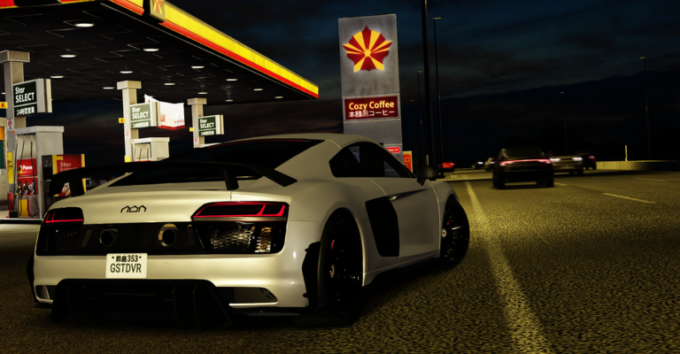Ghost Driver thumbnail showing a white sports car at night beside a lit fuel station.
