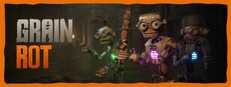 Small Steam store capsule for GRAIN ROT: the logo at the left against a dark ruin with three lit wooden vessels at the right, the compact artwork Steam itself uses to label the store listing.