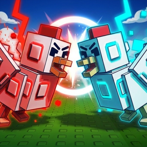 The Grow a Chicken Fighter icon shows red and cyan block chickens facing one another.