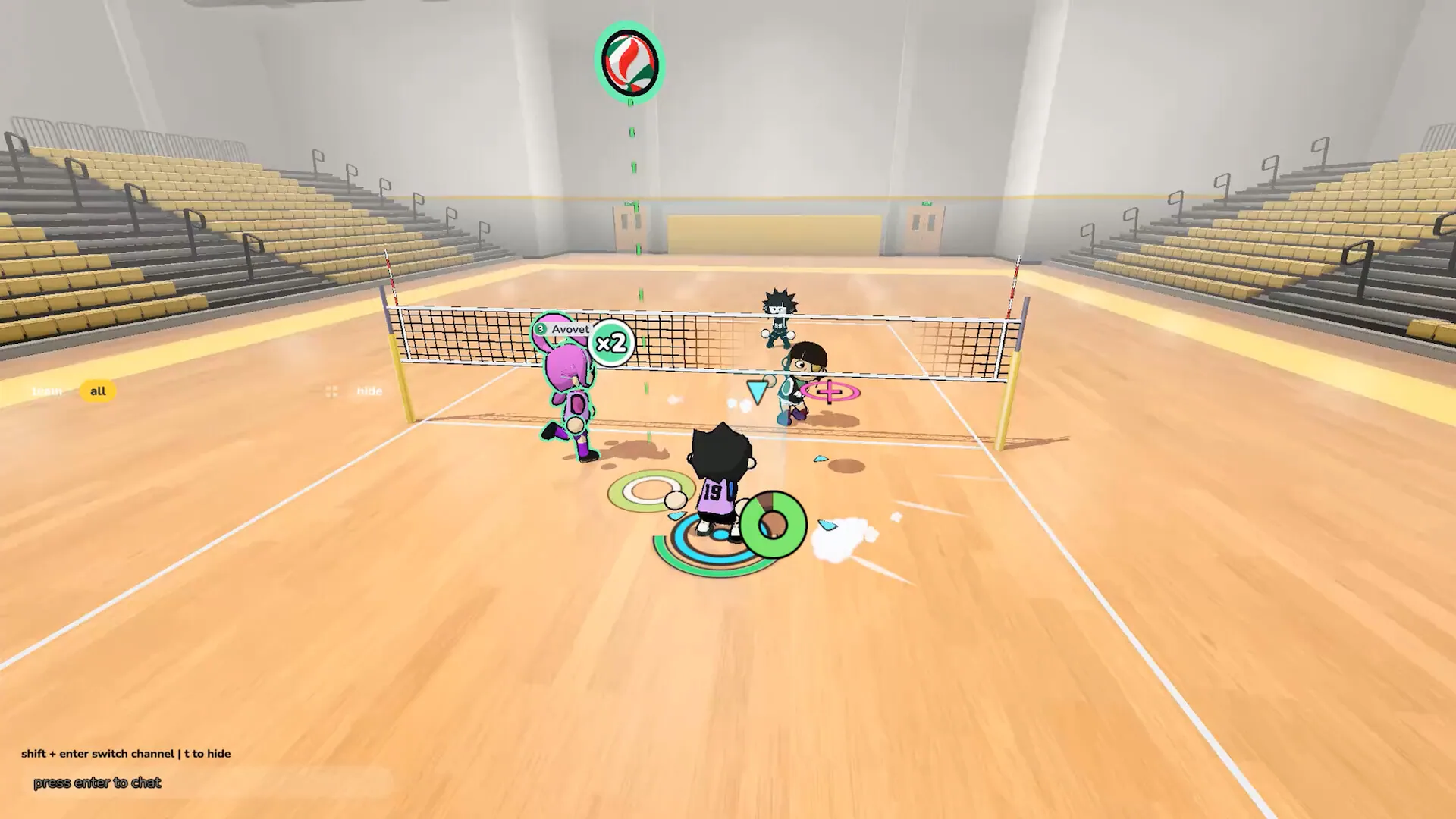 Indoor gym rally with a chat hint