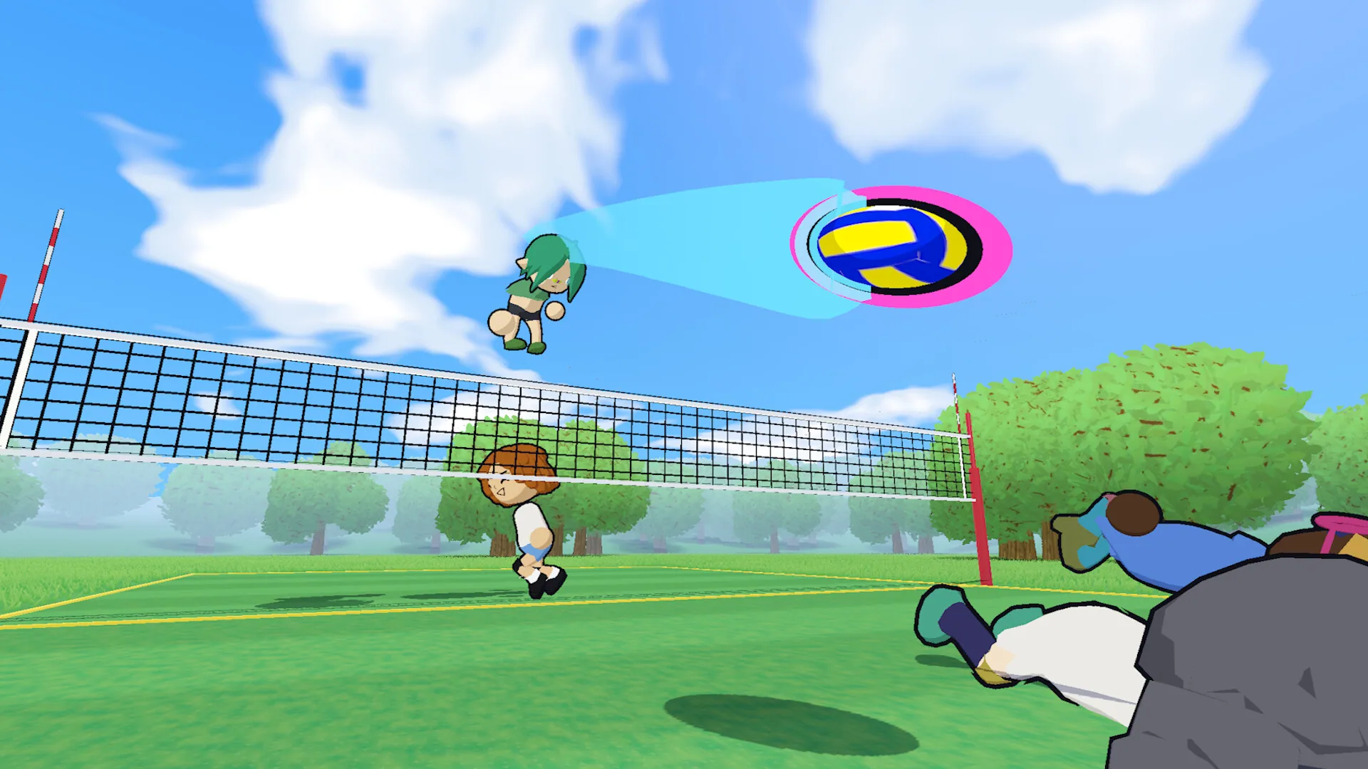 Outdoor rally on a green court