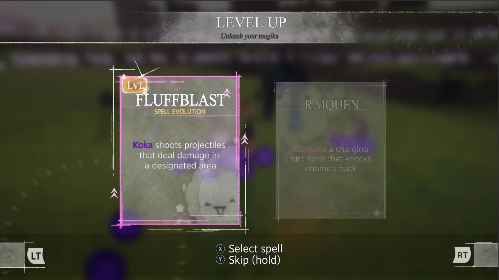 Level Up magika screen: Fluffblast versus Raiquen, titled Unleash your magika.