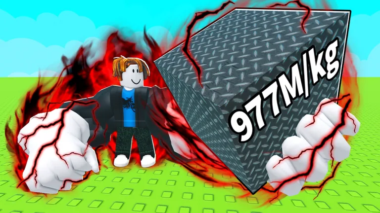Avatar gripping a 977M/kg cube with red lightning