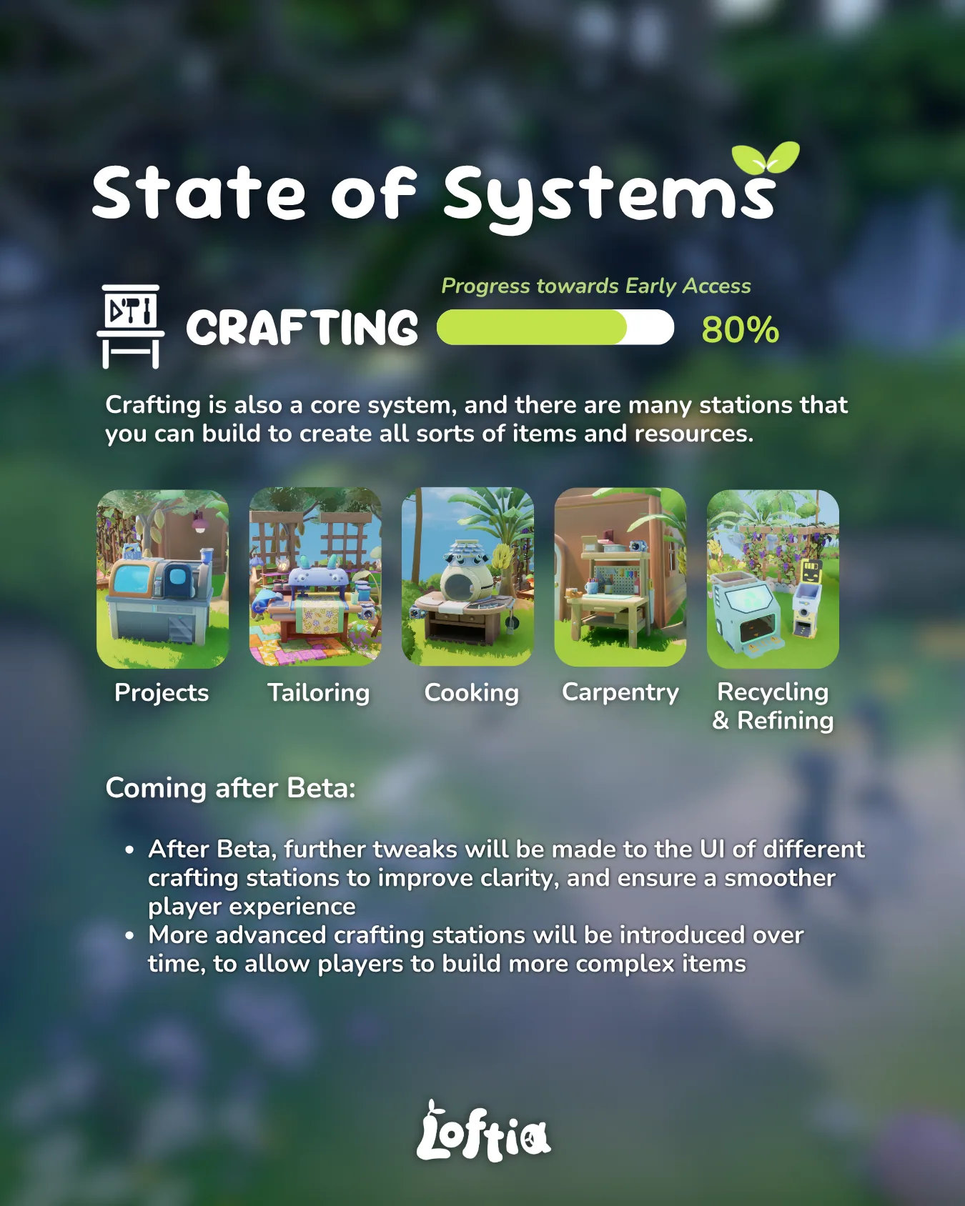Loftia crafting scene shown with the skill tracks