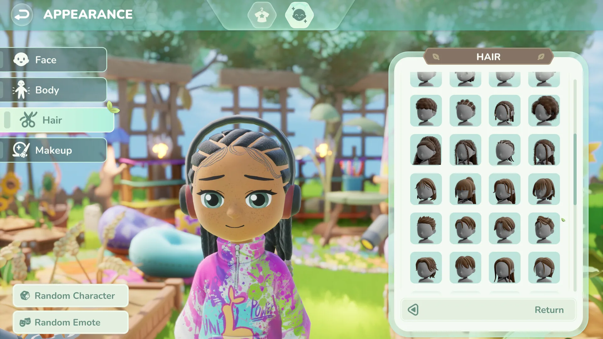 Loftia appearance screen with hair choices