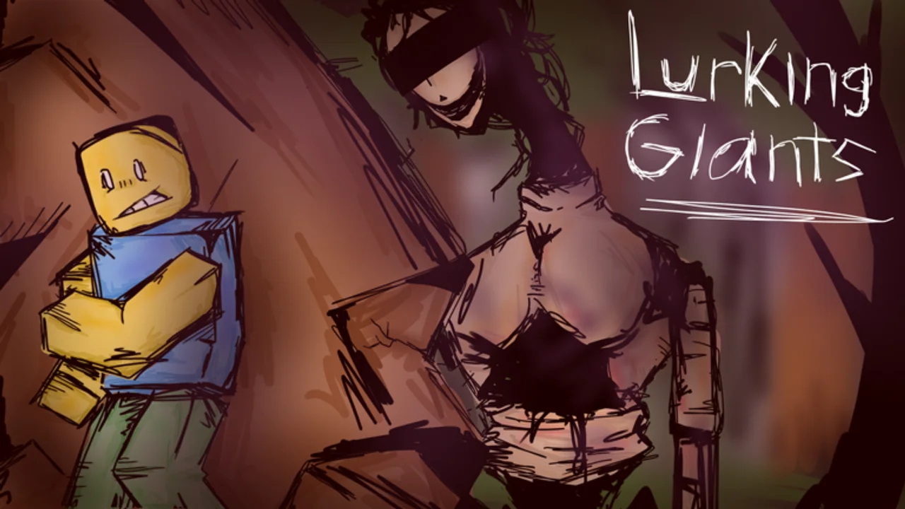 Official Lurking Giants art: a blindfolded figure in the forest