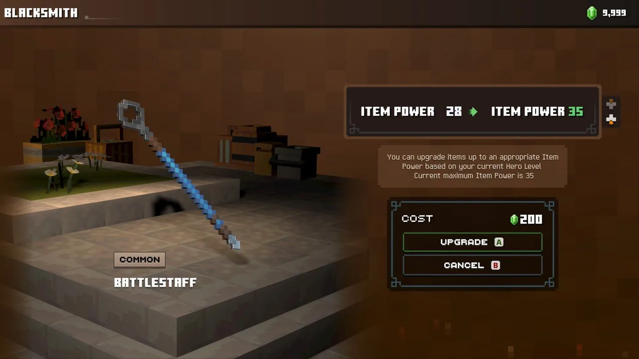 Blacksmith upgrading a Common Battlestaff