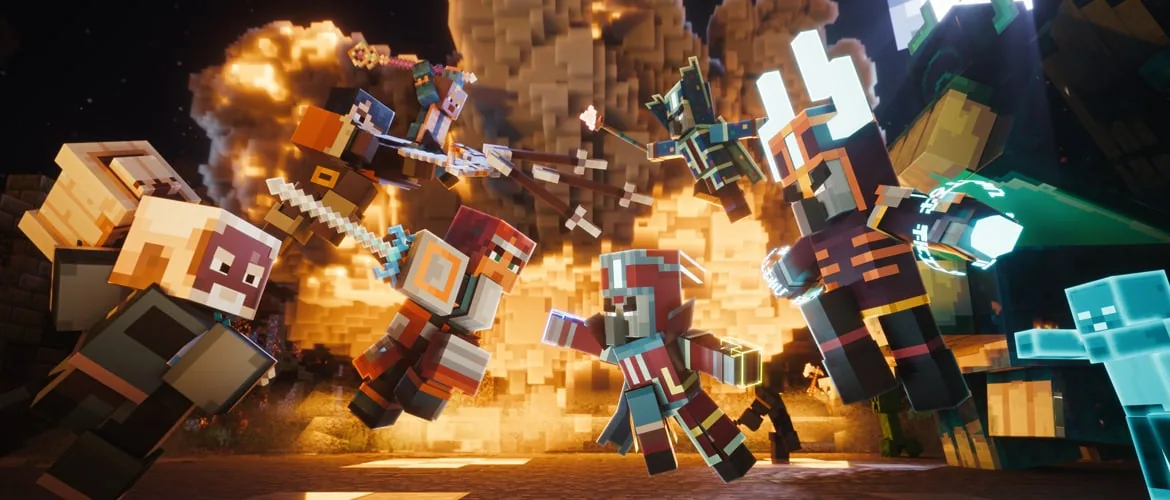 Official launch art of heroes leaping from an explosion
