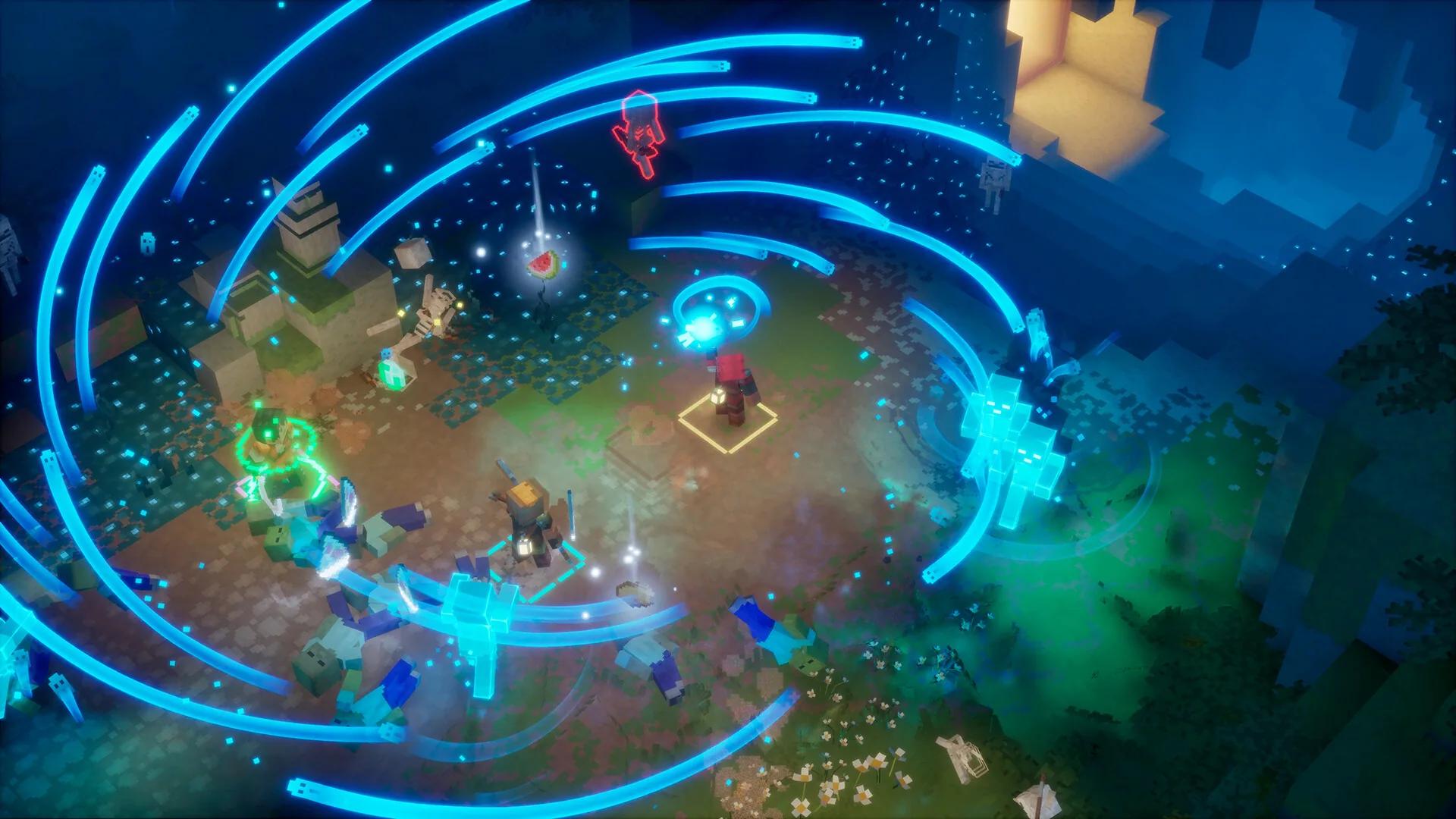 Soul rings closing around a hero in rift-blue combat