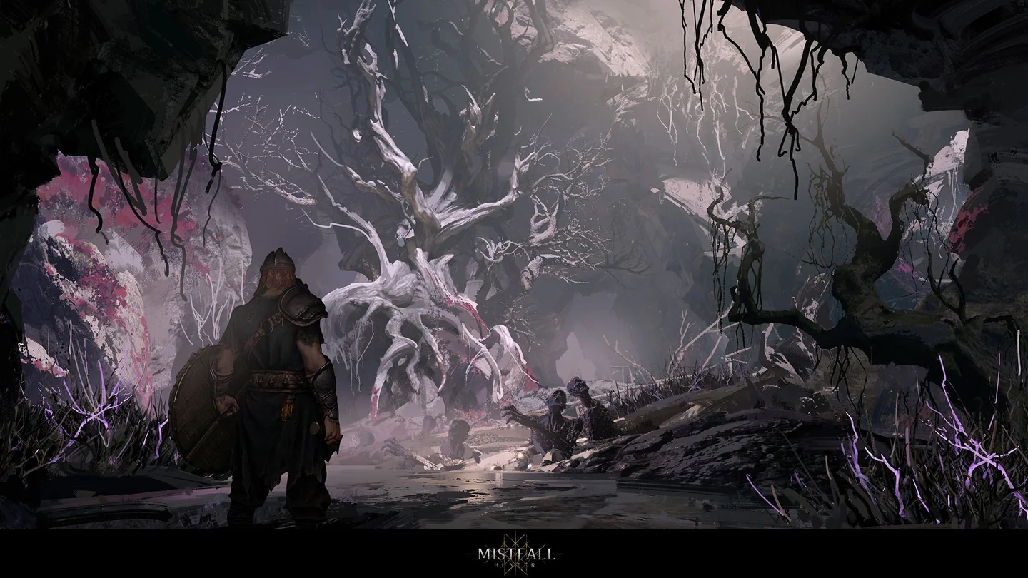Mistfall Hunter class and combat artwork supporting the Blackarrow field guide