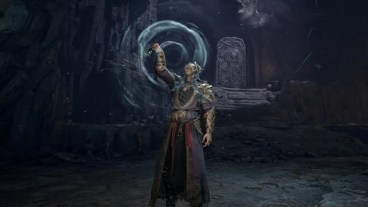 Mistfall Hunter class and combat artwork supporting the Sorcerer field guide