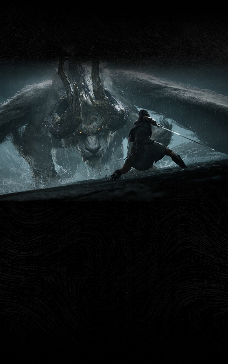 Official mobile crop of the horned-beast duel, with a dark silk-thread panel beneath the Weaver.