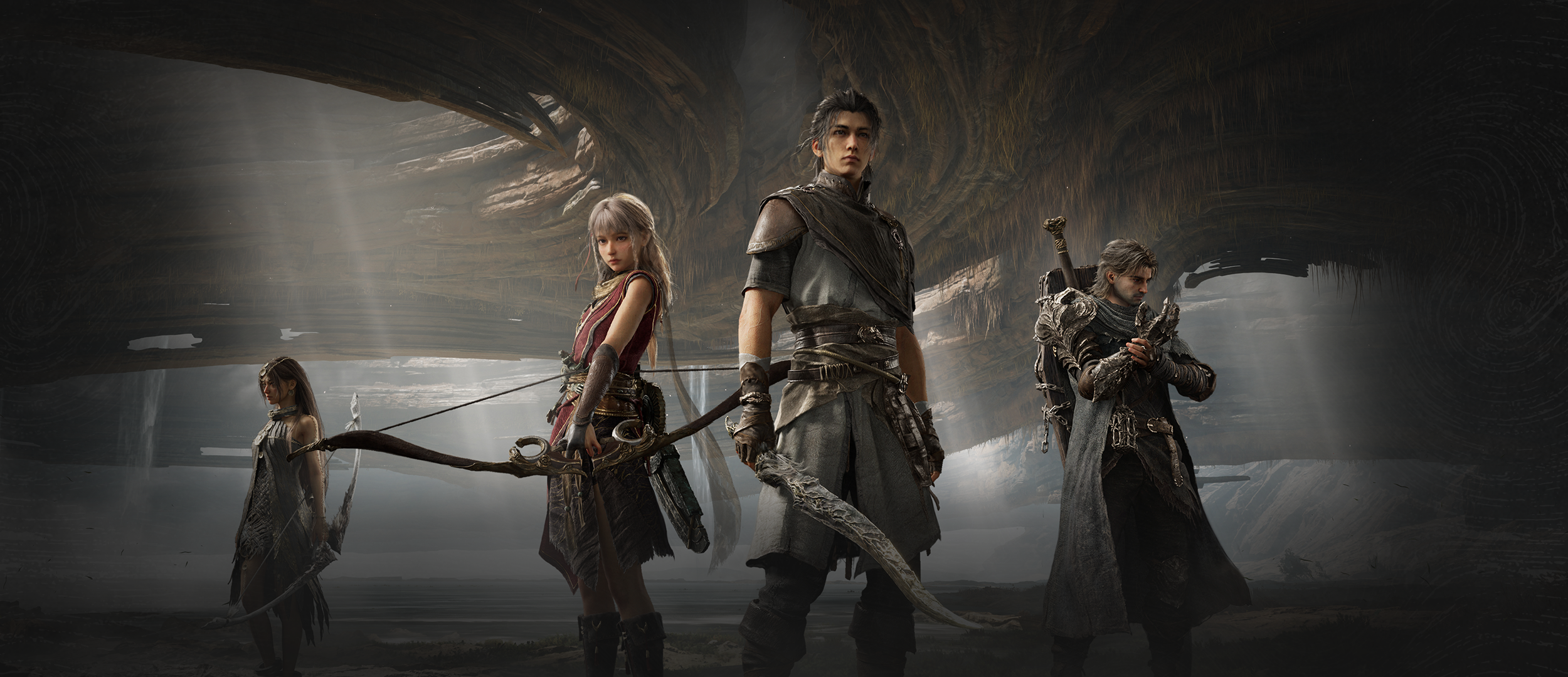 Official still of four armed Weavers standing together in a cavern, used for Stand Together, Break the Deadlock.