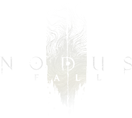 Official Nodusfall emblem of a pale thread-knot glyph on a transparent field.