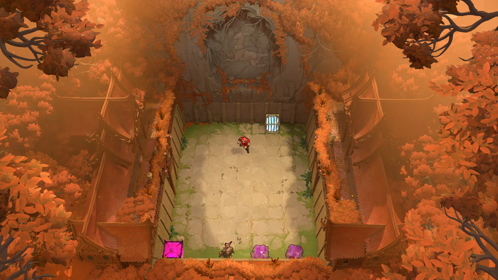 Screenshot of colored beams in a puzzle room